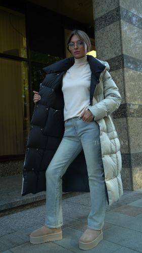 Длинный двусторонний черно-мятный пуховик