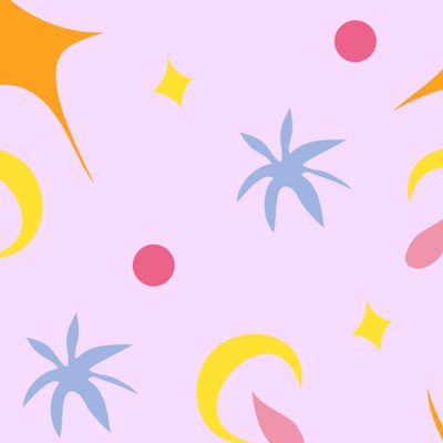 Летнее конфетти со звёздами и лунами. Summery confetti on pink