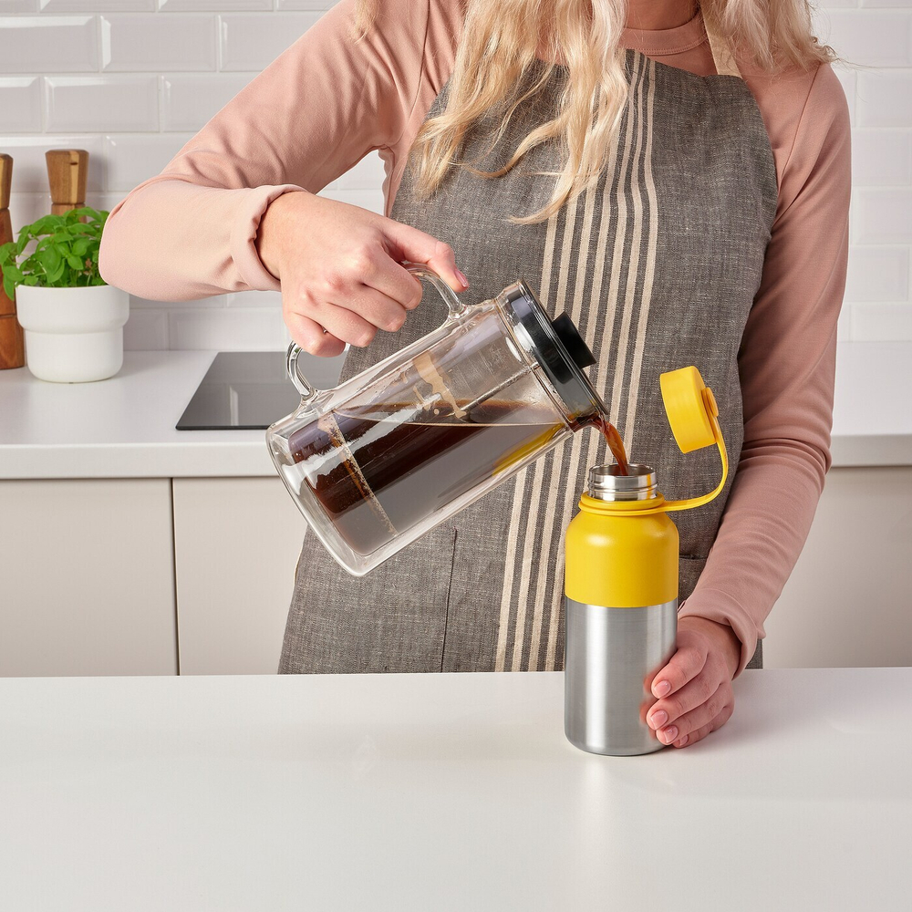 IKEA HETLEVRAD  (ИКЕА ХЕТЛЕВРАД)  -  Термос, нержавеющая сталь/желтый, 0,5 л