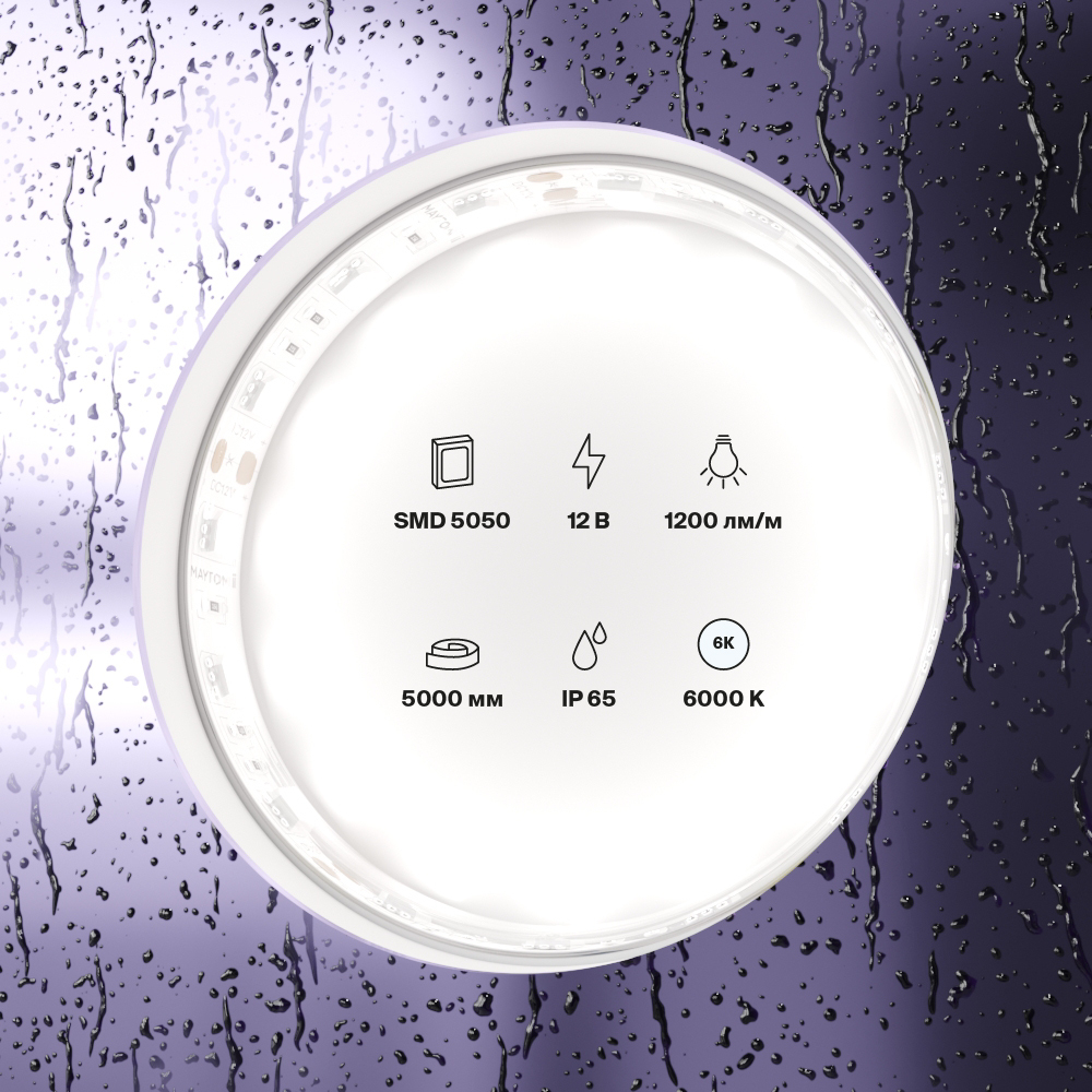 Светодиодная лента Maytoni 12В 5050 14,4Вт/м 6000K 5м IP65