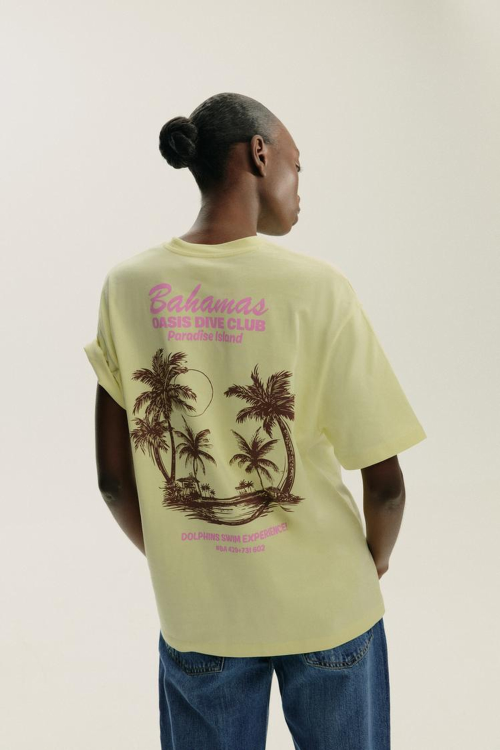 ZARA ФУТБОЛКА С ПРИНТОМ, ЖЕЛТЫЙ