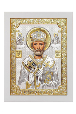 Николай Чудотворец, икона прямоугольная с рамкой, белое дерево 210х260