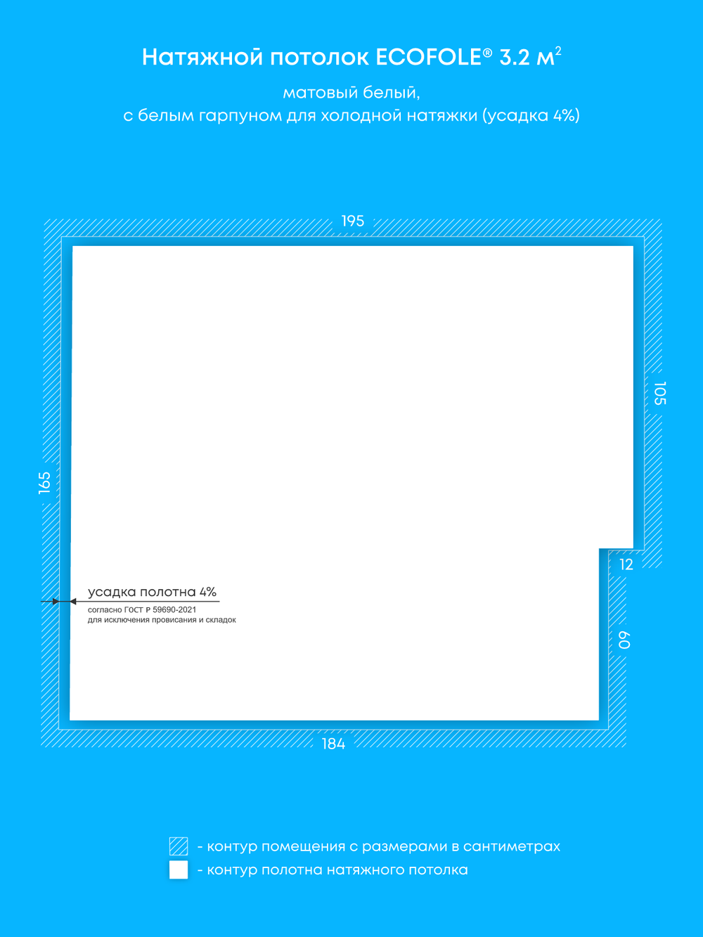 Матовый натяжной потолок 3.2 м2