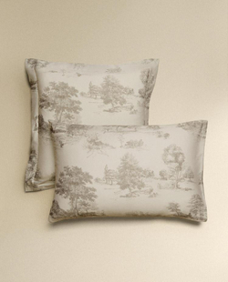 ZARA HOME НАВОЛОЧКА ИЗ САТИНА С УЗОРОМ ТУАЛЬ-ДЕ-ЖУИ, СЕРЫЙ