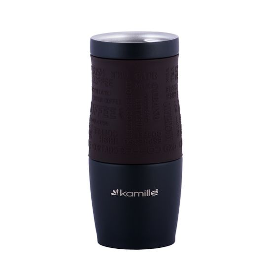 Термокружка 380 мл. из нержавеющей стали Kamille KM 2052A с TPR-вставкой и ремешком