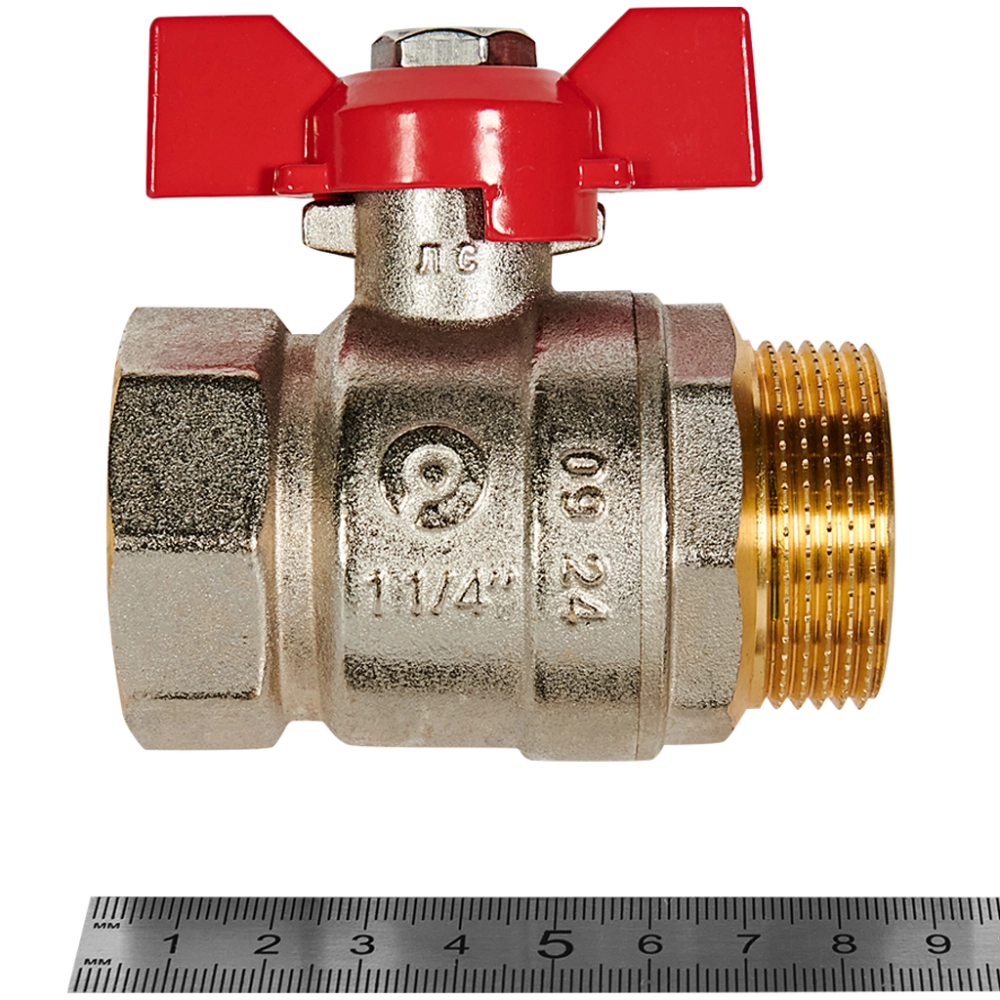 Кран шаровой полнопроходной ROMMER - 1"1/4 (ВР/НР, PN40, ручка-бабочка)