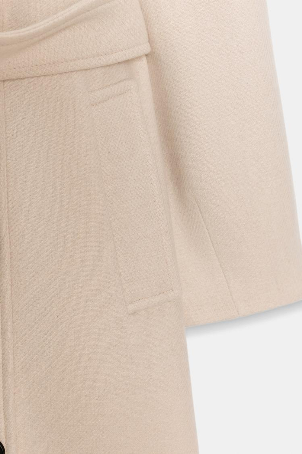 ZARA ДЛИННОЕ ПАЛЬТО ИЗ ШЕРСТИ С ВОРОТНИКОМ СТОЙКОЙ, БЕЖЕВЫЙ