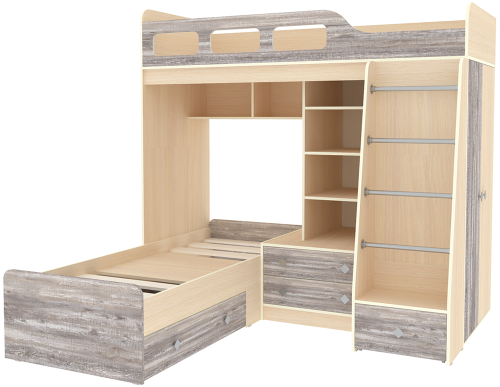 Двухъярусная кровать КарИВи Астра 4  Дуб Молочный Бетон