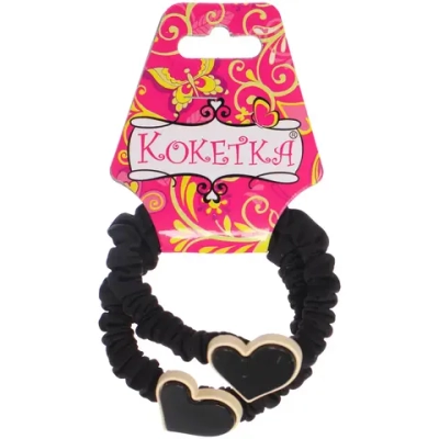 Резинки для волос 2шт «ФАНТЕЭГРО», сердечки, цвет черный, молочный и коричневый, d-5.5см (Кокетка)