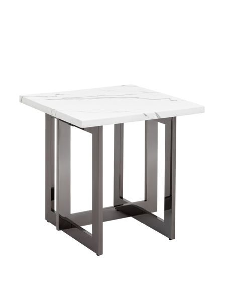 Журнальный столик Newton 61х61 см, белый мрамор, темный хром