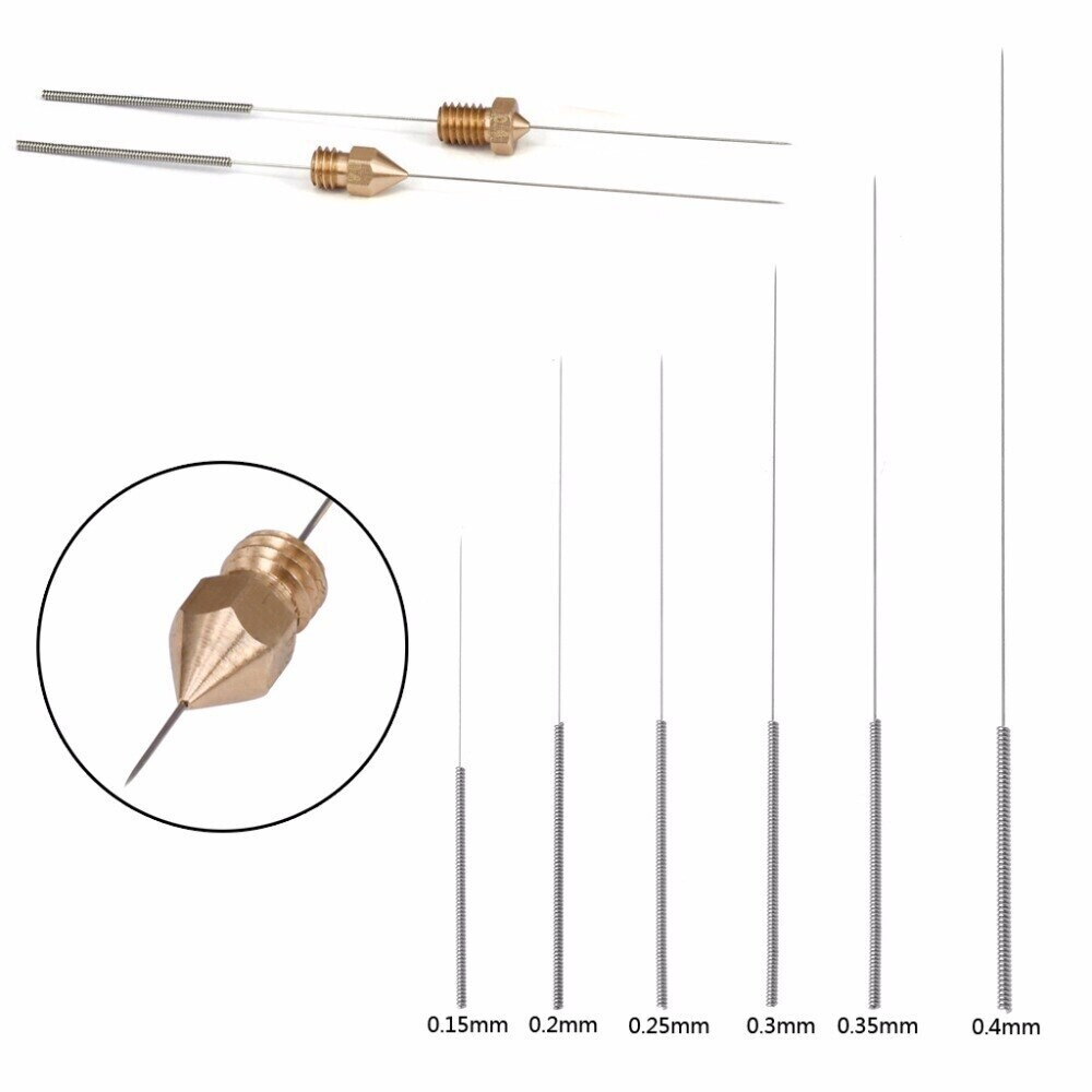 Компл. Нержавеющая сталь, иглы 0,15/ 0.2/0.25/0.3/0.35/0,4 мм для 3D-принтера 6шт
