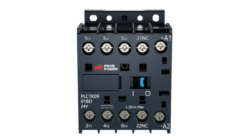 Миниконтактор Prompower PLP1K0901BD серии Pulse, ток 9А, 3 полюса, доп контакт 1НЗ, катушка 24DC