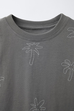 ZARA ФУТБОЛКА С ВЫШИВКОЙ, АНТРАЦИТОВО-СЕРЫЙ