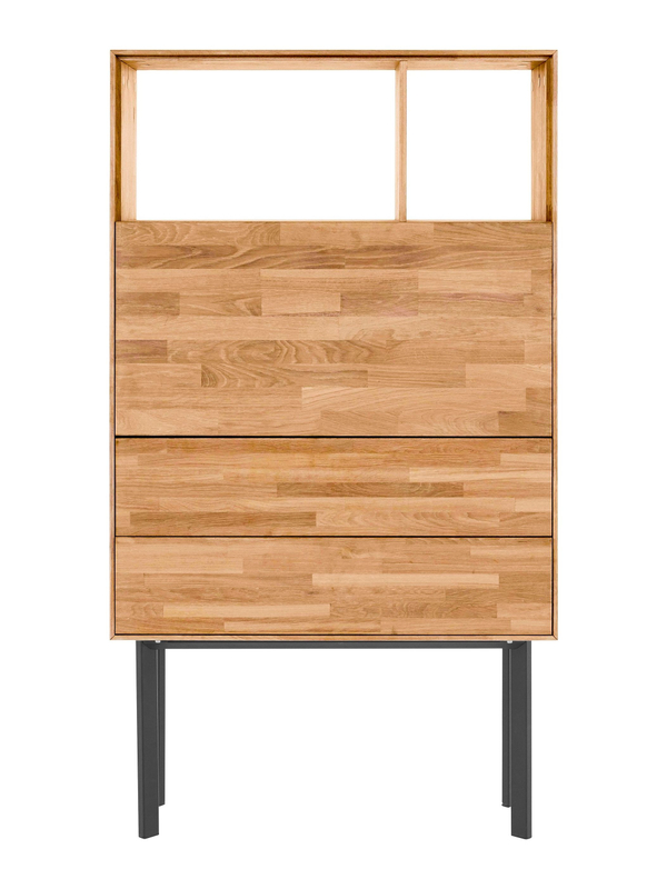 Комод 85х32х151 Виби с 2 ящиками и дверью, массива дуба на металлических ножках, в стиле лофт, Dipriz