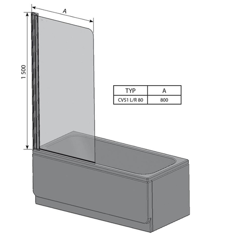 Шторка на ванну Ravak Chrome CVS1 80 R 7QR40100Z1 профиль Белый стекло Transparent