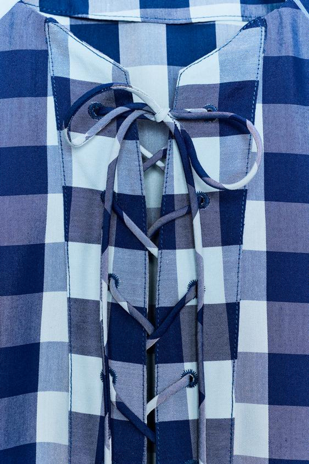 ZARA ПЛАТЬЕ В КЛЕТКУ С ЗАВЯЗКАМИ — ZW COLLECTION, СИНИЙ