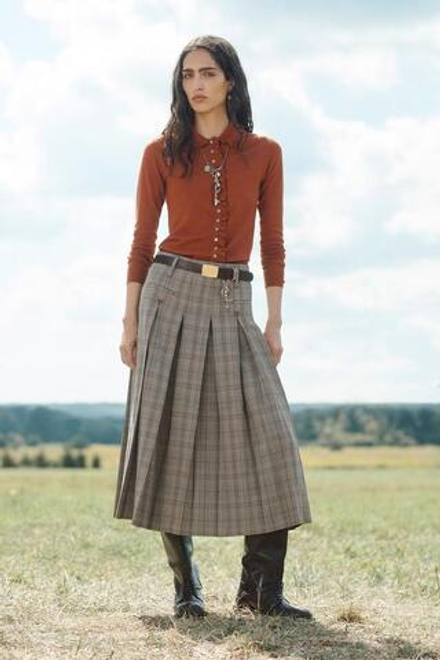ZARA ЮБКА В КЛЕТКУ СО СКЛАДКАМИ, КОРИЧНЕВЫЙ