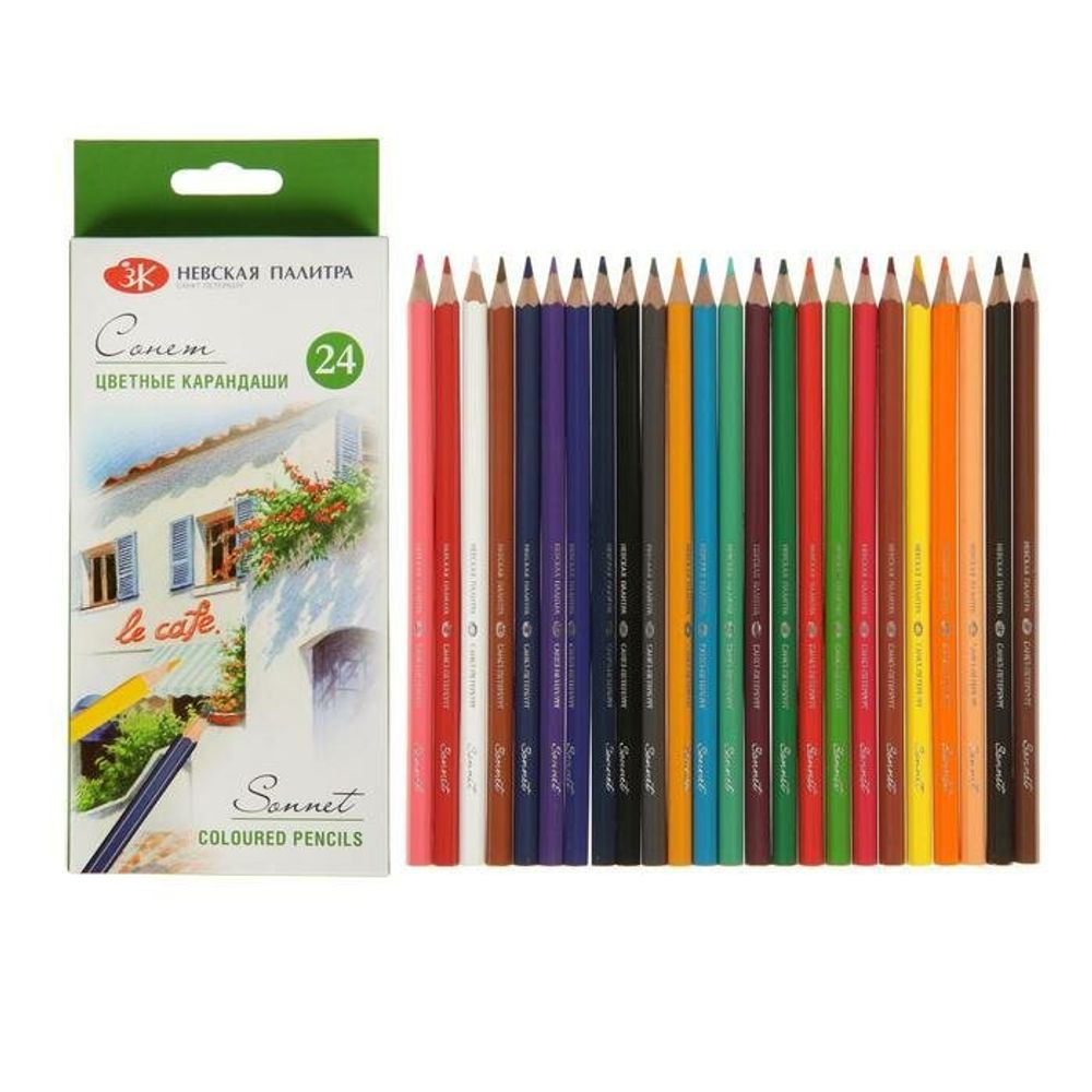 Карандаши цветные профессиональные "Сонет", 24 цвета, в картонной упаковке с европодвесом, 13141433