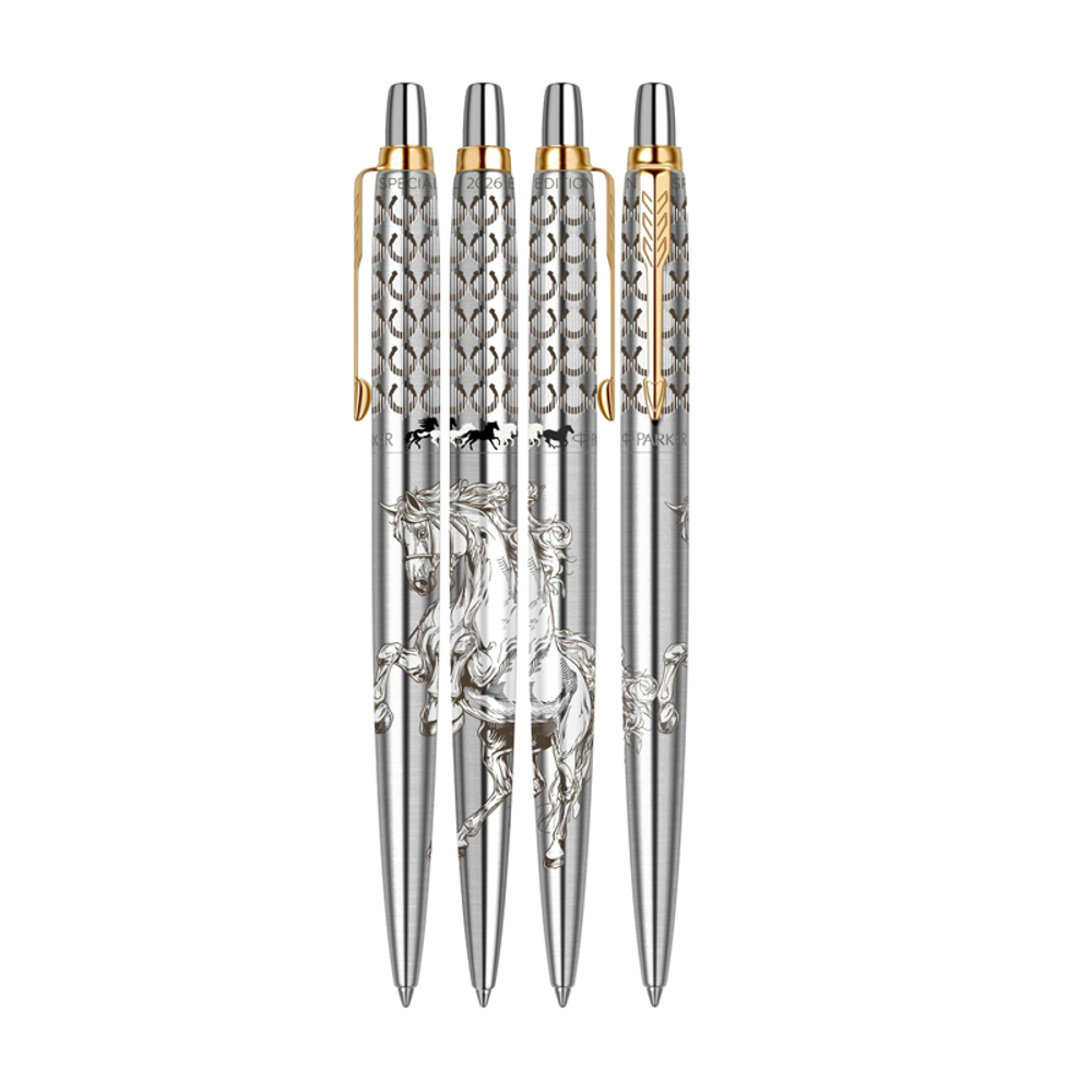 Подарочный набор: Шариковая ручка Parker Jotter Horse Special Edition в подарочной коробке и ежедневник недатированный черный с золотым срезом