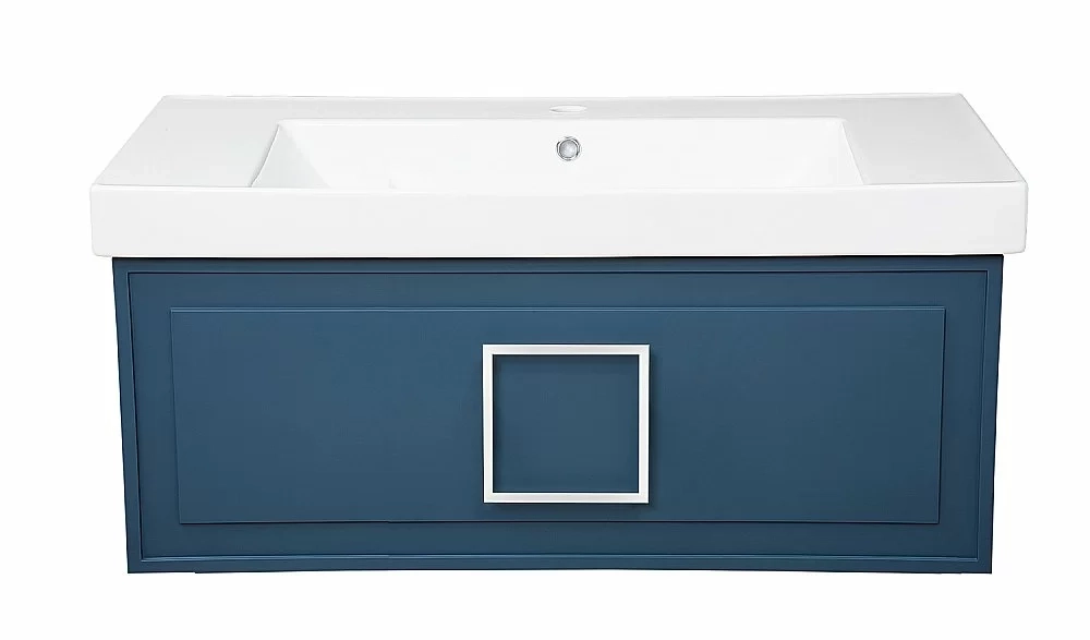 Тумба с раковиной LA FENICE Cubo Blu Grigio 100 синяя/ручка белая