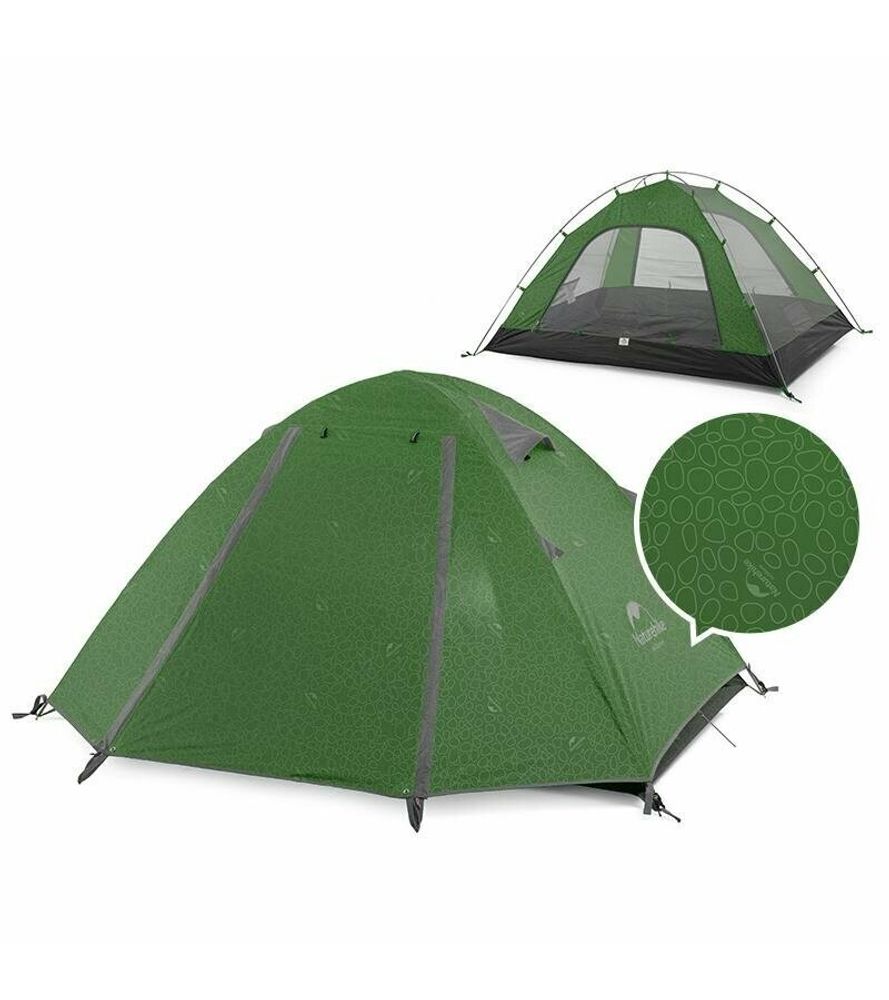 Палатка Naturehike P-Series NH18Z033-P 210T65D трехместная, темно-зеленая, 6927595762639