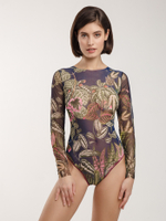 Слитный купальник с рукавами "Ботаника"