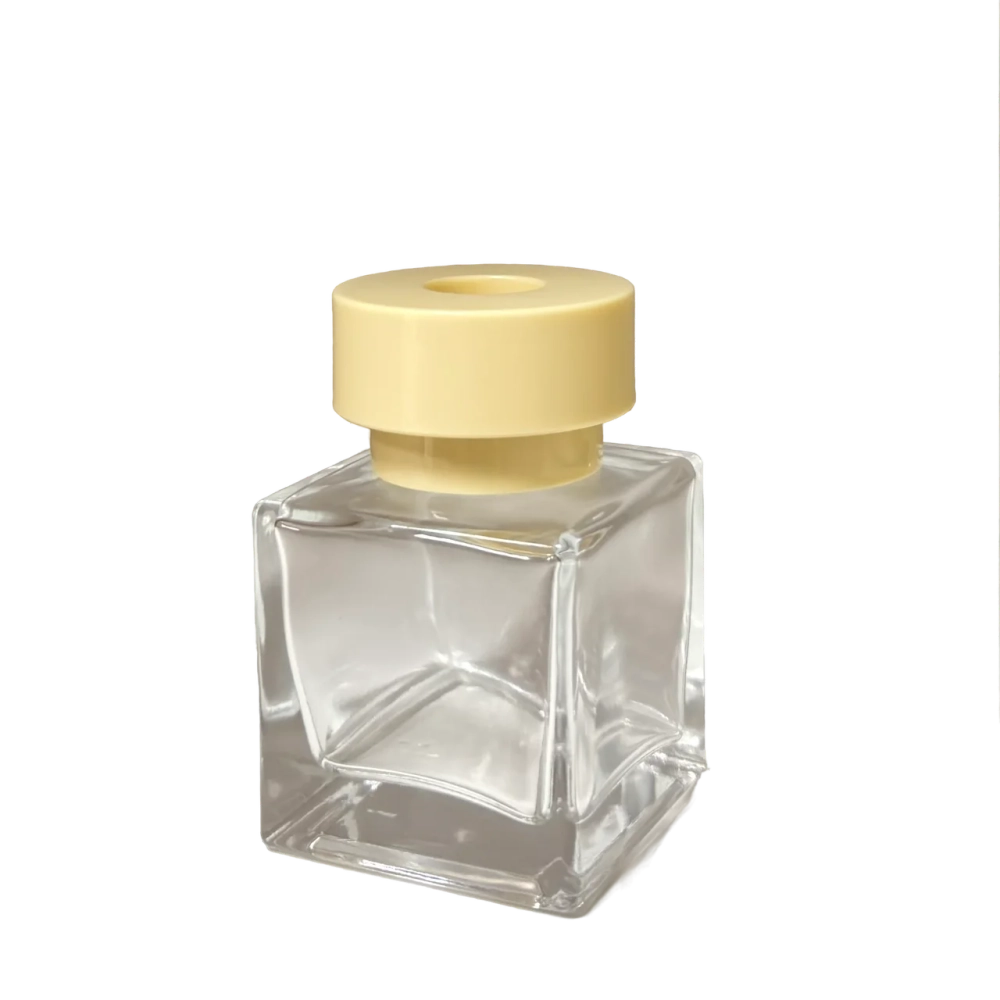 Комплект: Флакон для диффузора 50 мл прозрачный куб с бежевой крышкой Шляпа