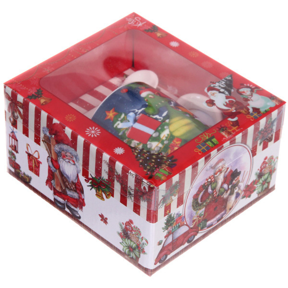 Кружка керамическая 200мл «Дракончик с подарком» с ложкой в подарочной коробке