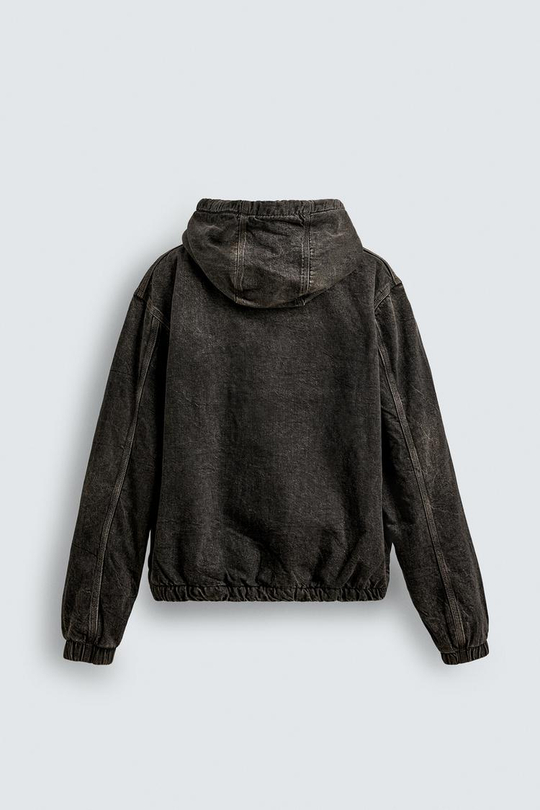 ZARA ДЖИНСОВАЯ КУРТКА С КАПЮШОНОМ И ОТДЕЛКОЙ ИЗ ИСКУССТВЕННОЙ ОВЧИНЫ, СЕРЫЙ