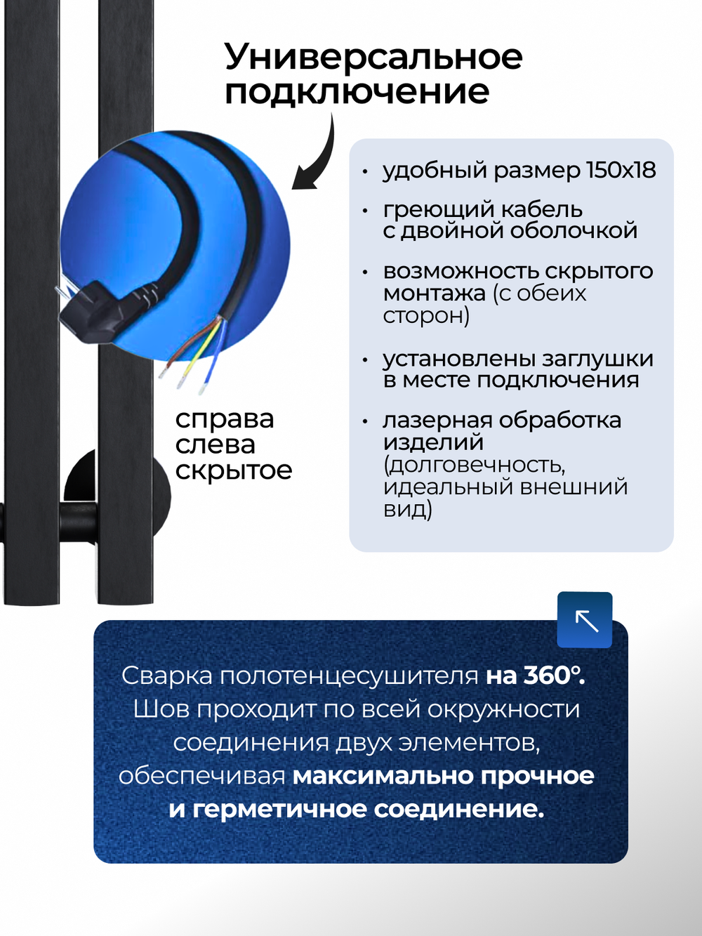 Полотенцесушитель электрический черный вертикальный Marco PRO 4 150 x 18