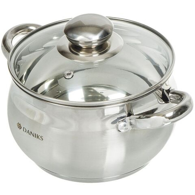 Кастрюля нерж, 1.9 л, с крыш, Daniks, Классика, SD-16, индукц
