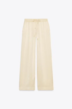 ZARA ШЕЛКОВЫЕ БРЮКИ В ПИЖАМНОМ СТИЛЕ — ZW COLLECTION, БЕЖЕВЫЙ