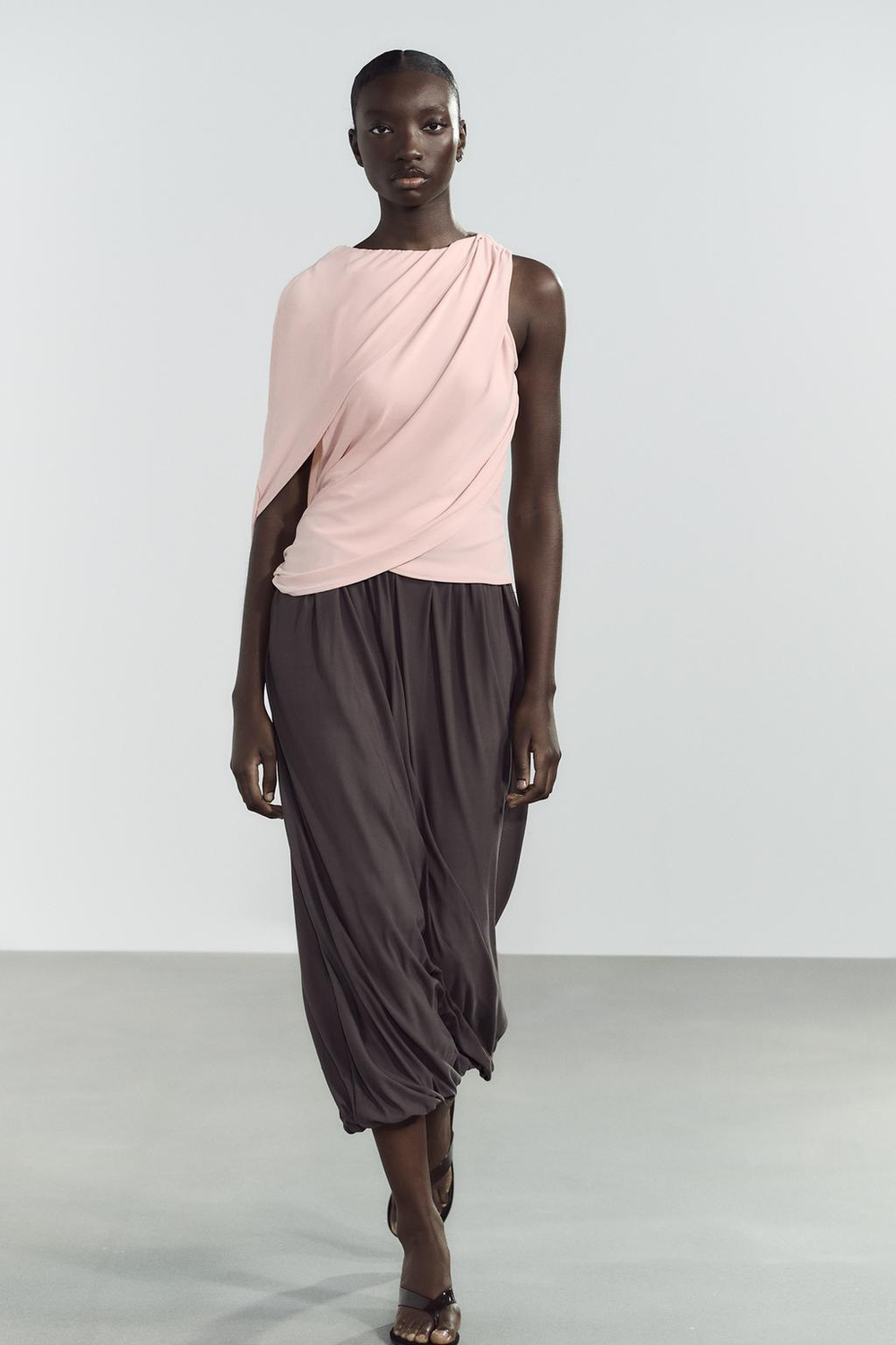 ZARA ТОП-НАКИДКА СО СБОРКАМИ, РОЗОВЫЙ