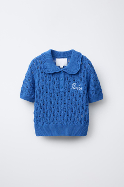 ZARA ТРИКОТАЖНОЕ ПОЛО С ВЫШИВКОЙ, ЯРКО-СИНИЙ