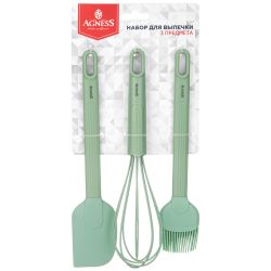 НАБОР: ВЕНЧИК, ЛОПАТКА, КИСТОЧКА AGNESS, 3 ПРЕДМЕТА (МАЛ=12ШТ)