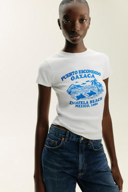 ZARA ФУТБОЛКА С ТЕКСТОВЫМ ПРИНТОМ, БЕЛЫЙ