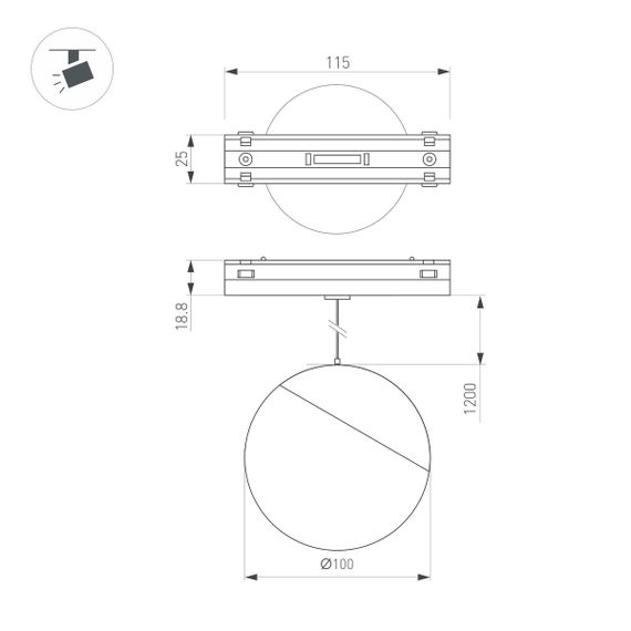 Трековый светодиодный светильник Arlight Mag-Vibe-Emisfero-Hang-R100-6W Warm3000 044452