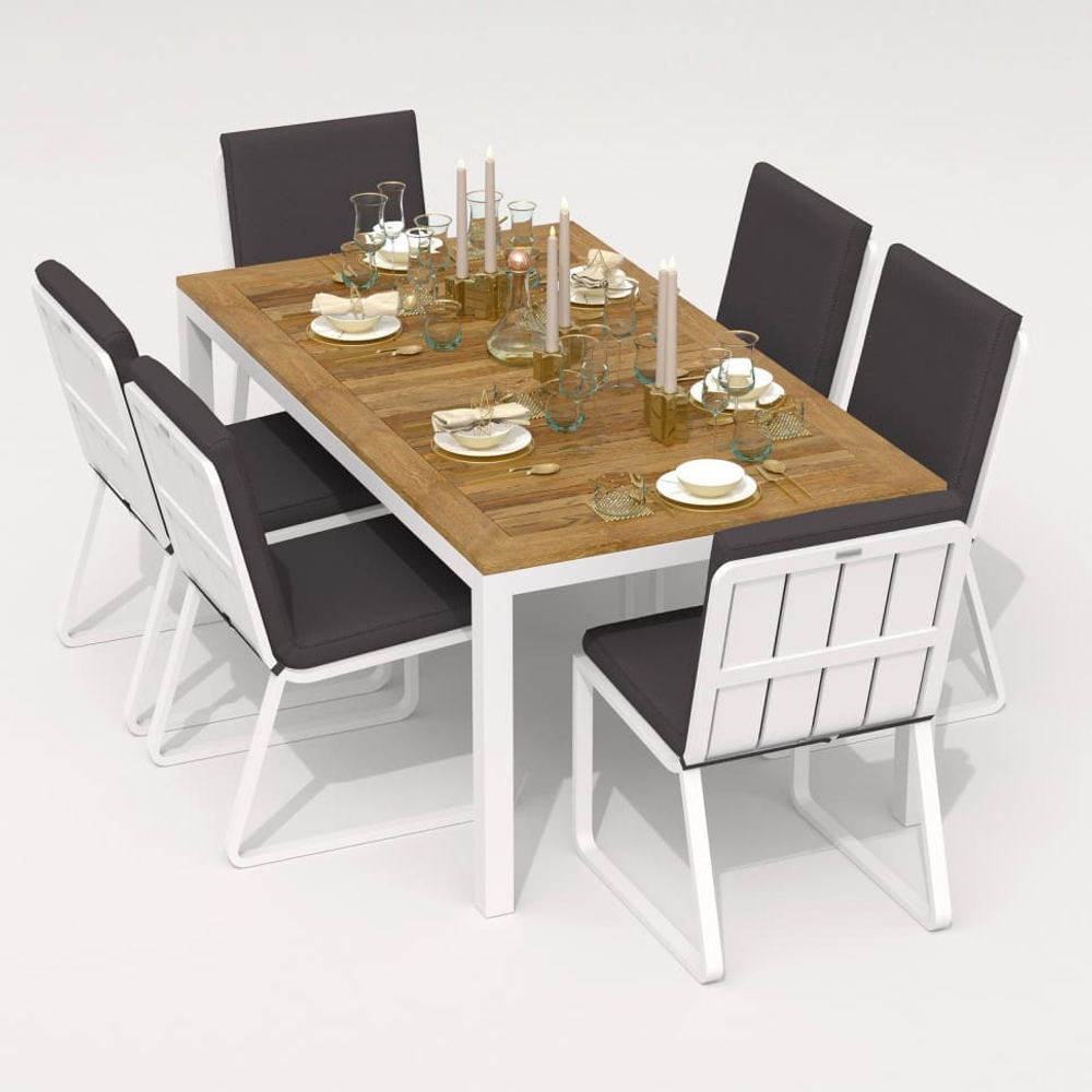 Обеденная группа Ideal Patio ТЕЛЛА  ГИРА  каркас белый, стол тик 180, ткань антрацит