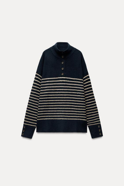 ZARA СВИТЕР С ВОРОТНИКОМ-СТОЙКОЙ, ПОЛОСКИ
