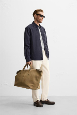 ZARA РУБАШКА ИЗ ХЛОПКА И ЛИОЦЕЛЛА, МОРСКОЙ СИНИЙ