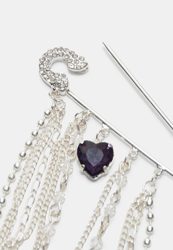 Stradivarius Брошь-цепочка в виде сердца со стразами, серый