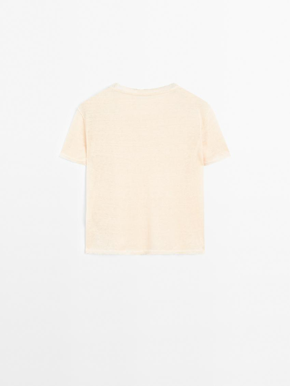 Massimo Dutti Ажурная футболка из смесового льна, натуральный, кремовый