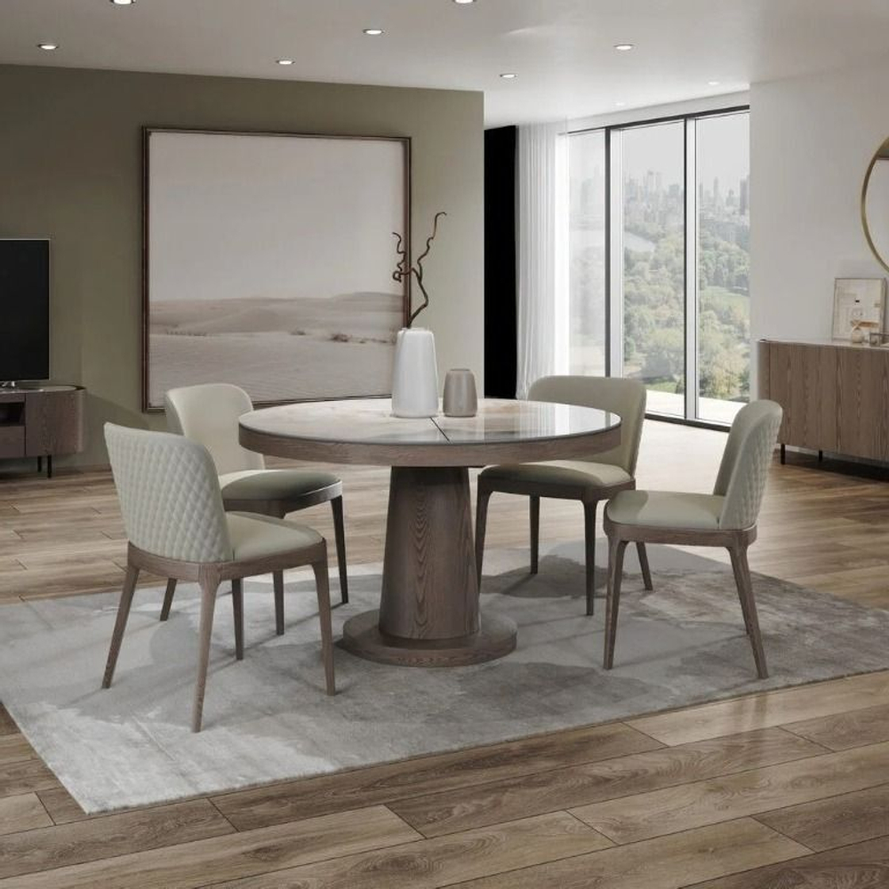 Стол круглый обеденный Bilbo (100+40), керамика глянцевая белая