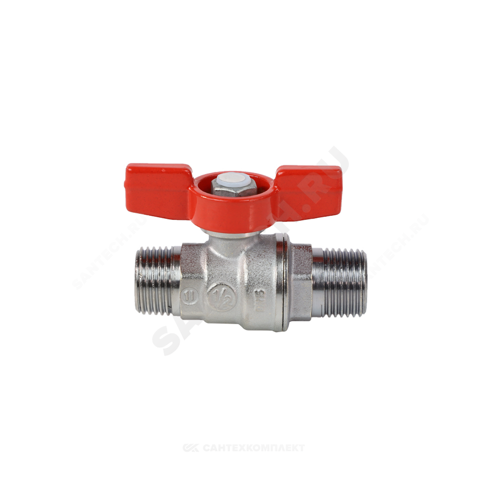 Кран шаровой латунь хром R253D Ду 32 Ру42 НР бабочка красная Giacomini R253X006