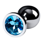 Серебристая коническая анальная пробка 8см с голубым кристаллом ToyFa Metal 717002-14