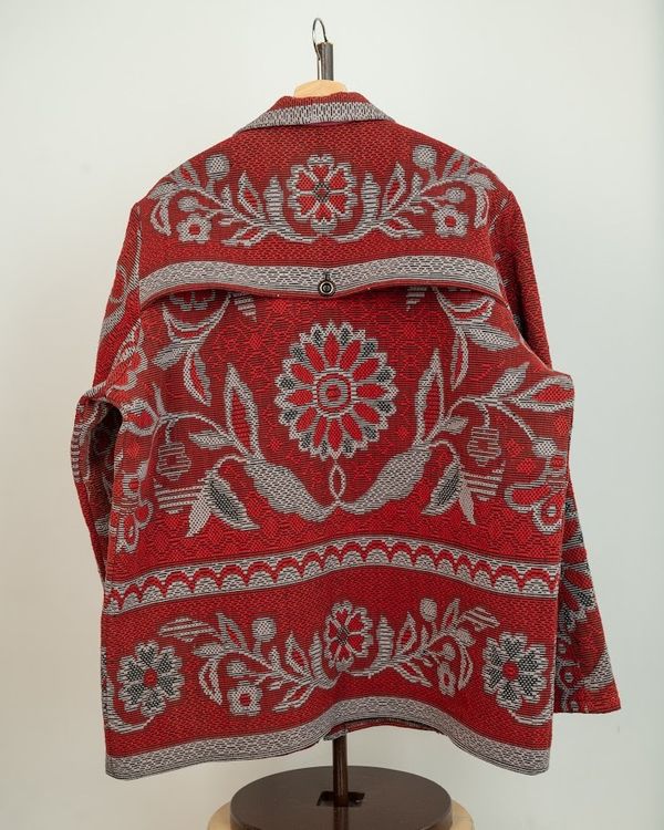 Куртка из Антикварного Покрывала с Цветами бордовая - фото 2