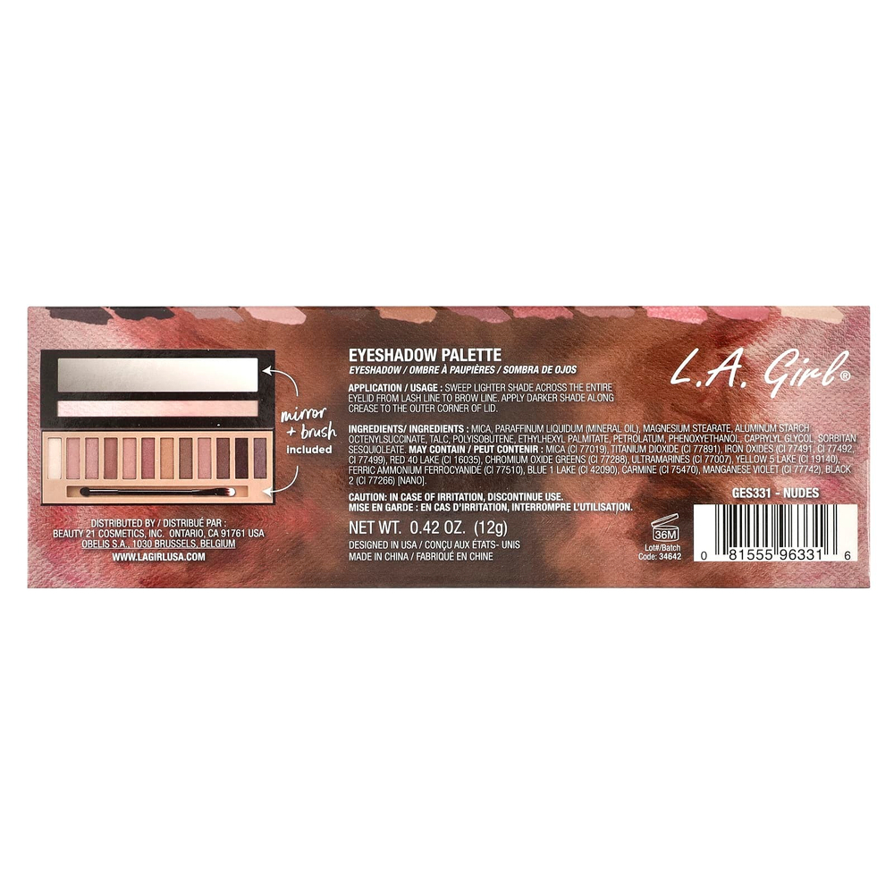 L.A. Girl, Beauty Brick, палитра теней для век из 12 цветов, GES331 Nudes, 12 г (0,42 унции)