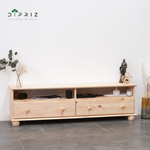 Тумба под телевизор 140 см Бритта с ящиками и полками, из массива сосны в натуральной отделке