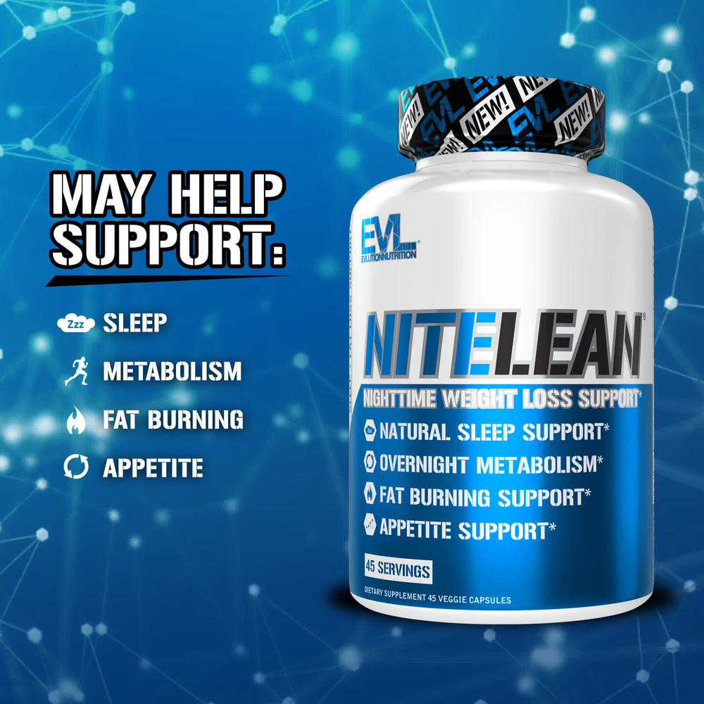 EVLution Nutrition, NiteLean, поддержка для снижения веса в ночное время, 45 растительных капсул