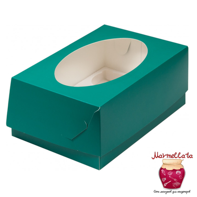 Упаковка для капкейков ЗЕЛЕНАЯ МАТОВАЯ с ОКНОМ (6 ячеек)